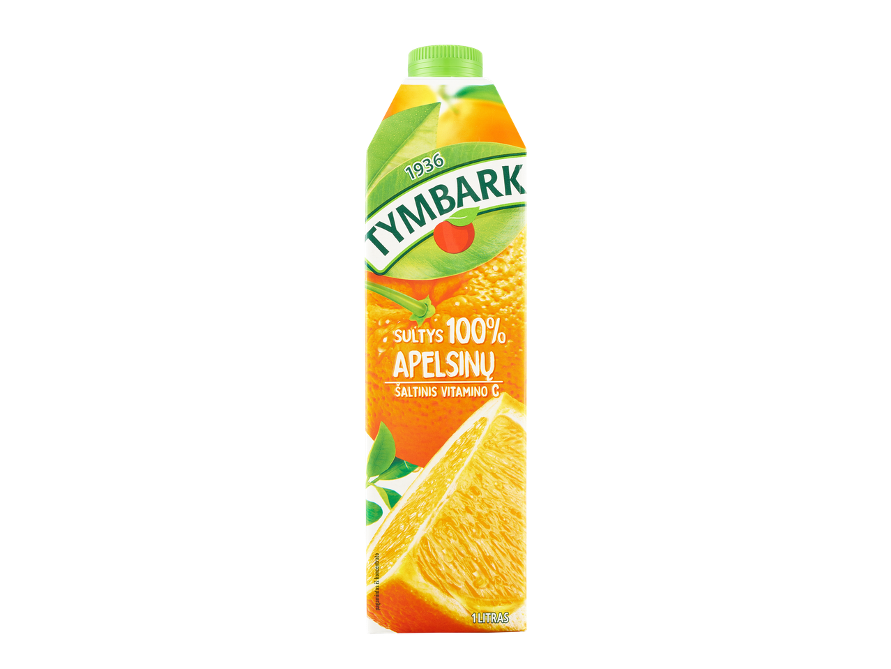 Tymbark apelsinų sulčių pakuotė.