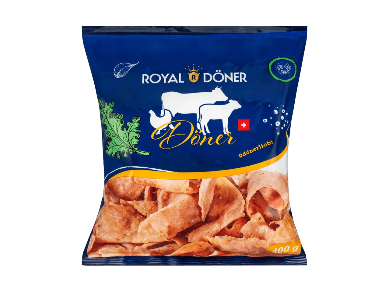 Confezione di carne döner, decorata con manzo, pollo, insalata e aglio.
