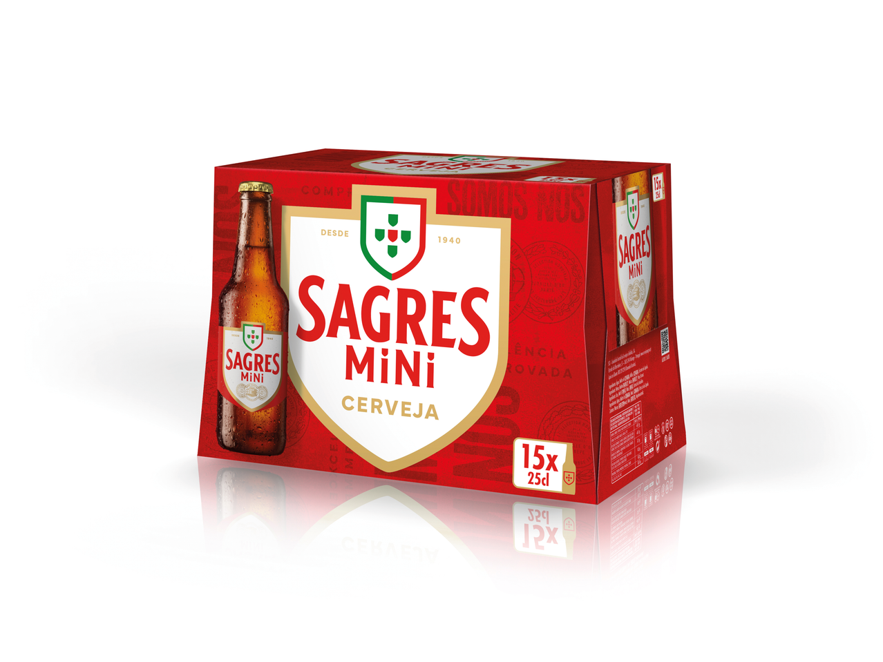 15 mini garrafas de cerveja Sagres.