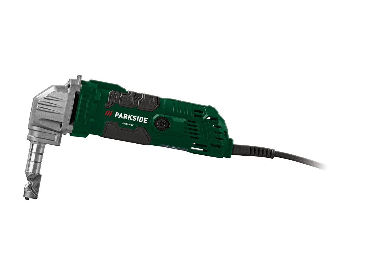 PARKSIDE PMK 550 C2 skardos žirklės, žalios ir sidabrinės, su juodu maitinimo laidu