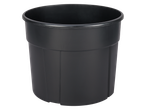 Black round plastic garden pot