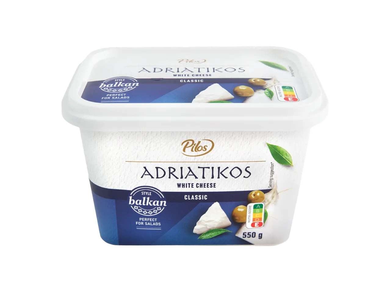 Kutija belog sira u balkanskom stilu, sa maslinama i Nutri-Score ocenom E.