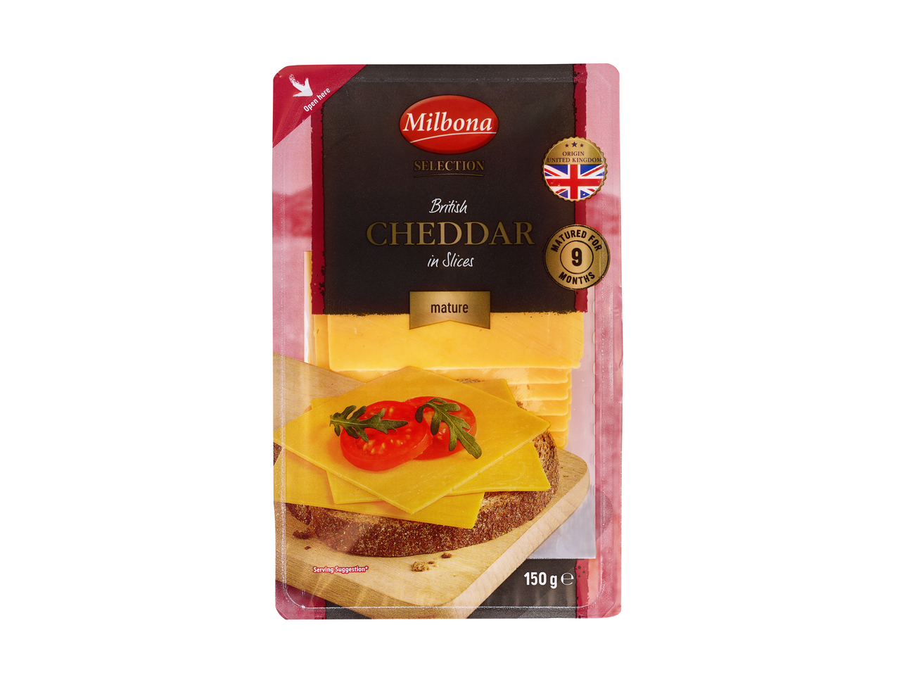Milbona Selection Cheddar britanic feliat, maturat 9 luni, 150g
