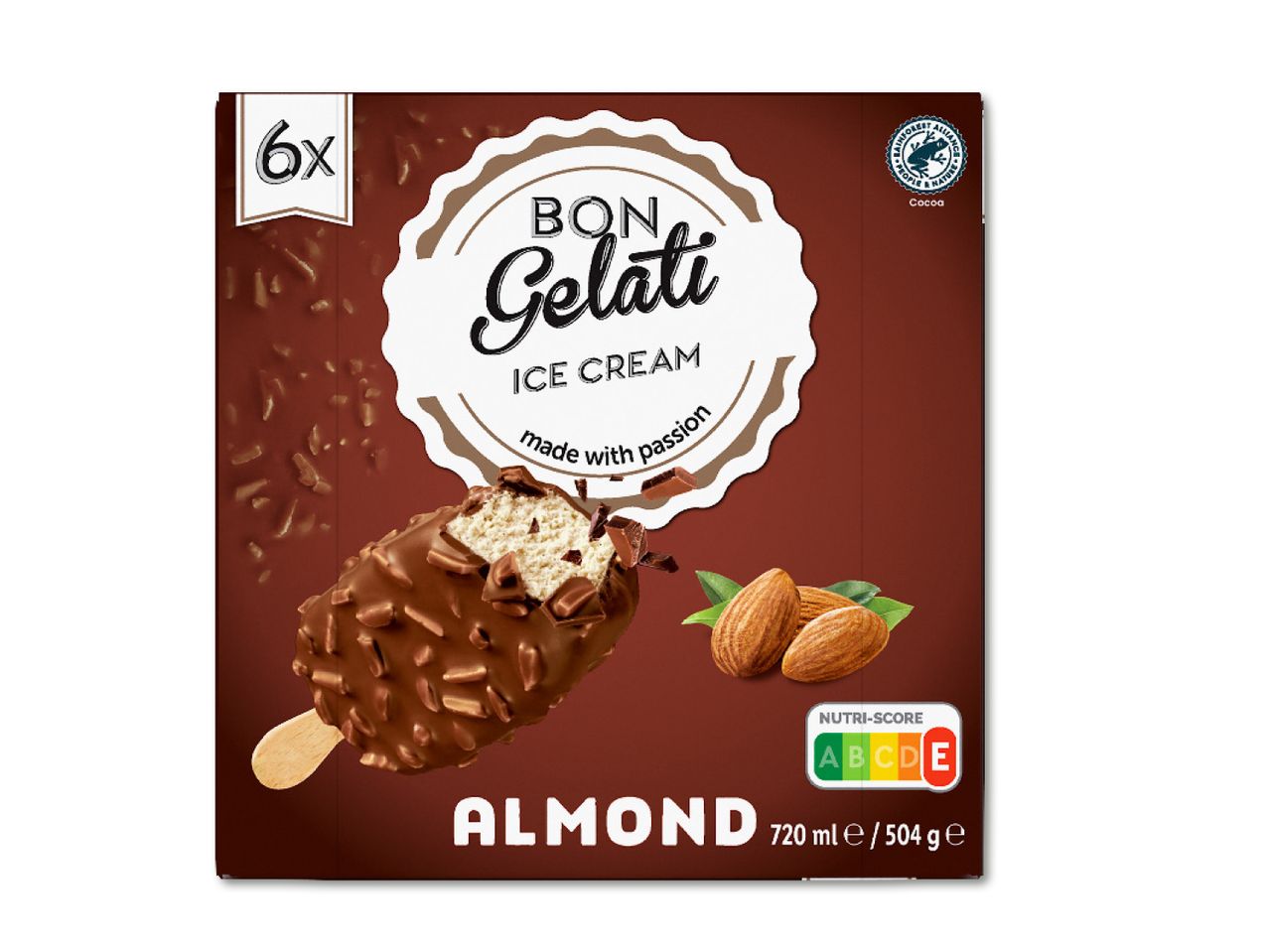 Bon Gelati mandeļu saldējuma batoniņi (6 gab.)
