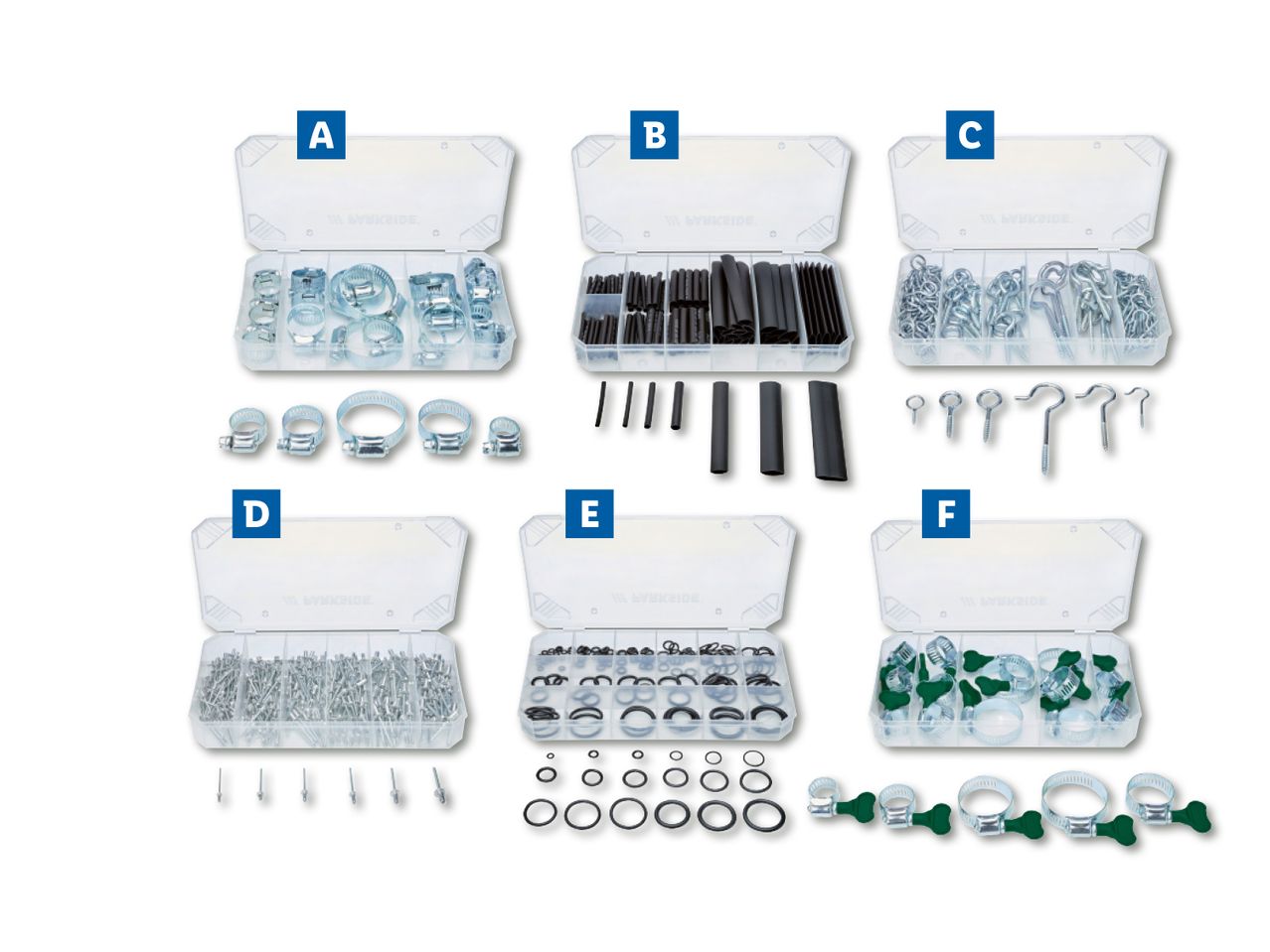 WÜRTH assortii komplektid erinevate kinnitusdetailidega.
