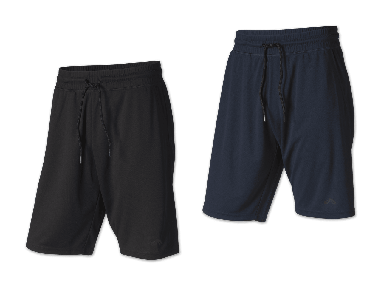 Zwei Herren-Sportshorts in Schwarz und Dunkelblau mit Kordelzug