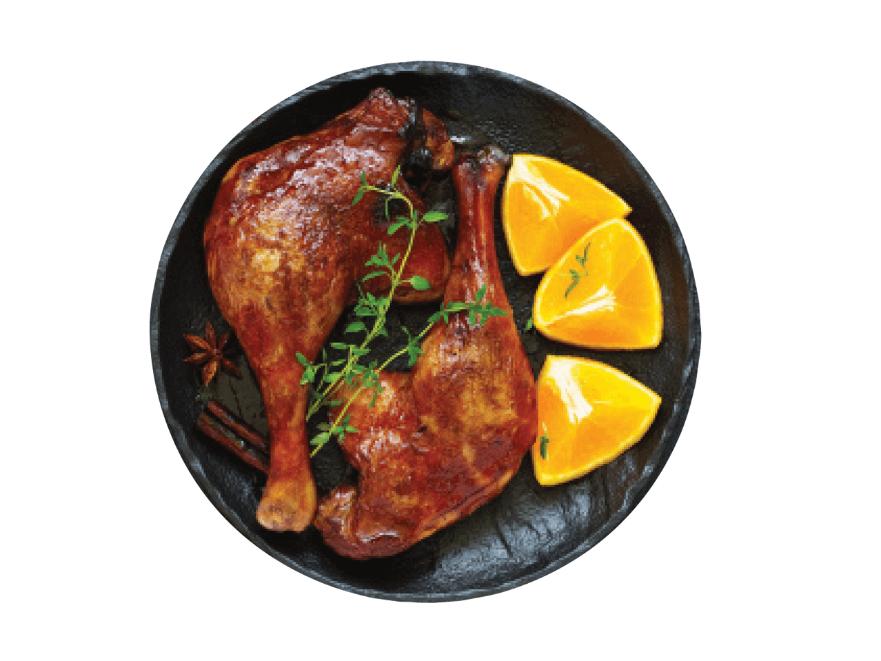 Pardikoivad apelsini, tüümiani, tähtaniisi ja kaneeliga mustal taldrikul.