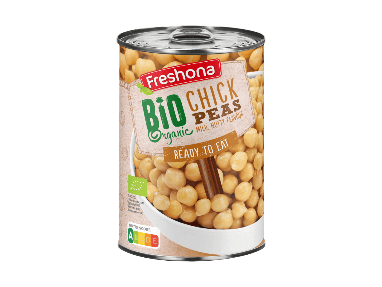 Dose mit Bio-Kichererbsen, verzehrfertig, milder, nussiger Geschmack, mit Nutri-Score A.