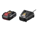 A 2.0Ah battery and a 2.4A max charger, both black with red accents and 30-year anniversary branding.