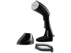 Grundig ST 6150 garų lygintuvas su priedais juodame fone.