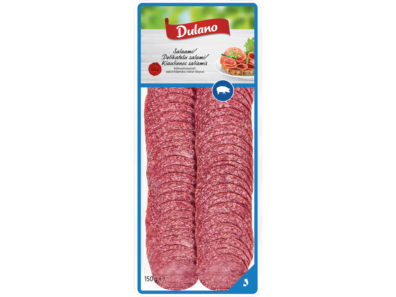 Dulano kiaulienos saliamis, 150g pakuotėje.