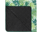Manta de piquenique LIVARNO com padrão de folhas verdes e verso acolchoado preto.