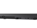 Soundbar Sharp cu subwoofer, vedere din spate cu porturi: AC IN, ARC/CEC, USB, OPTICAL, AUX IN.