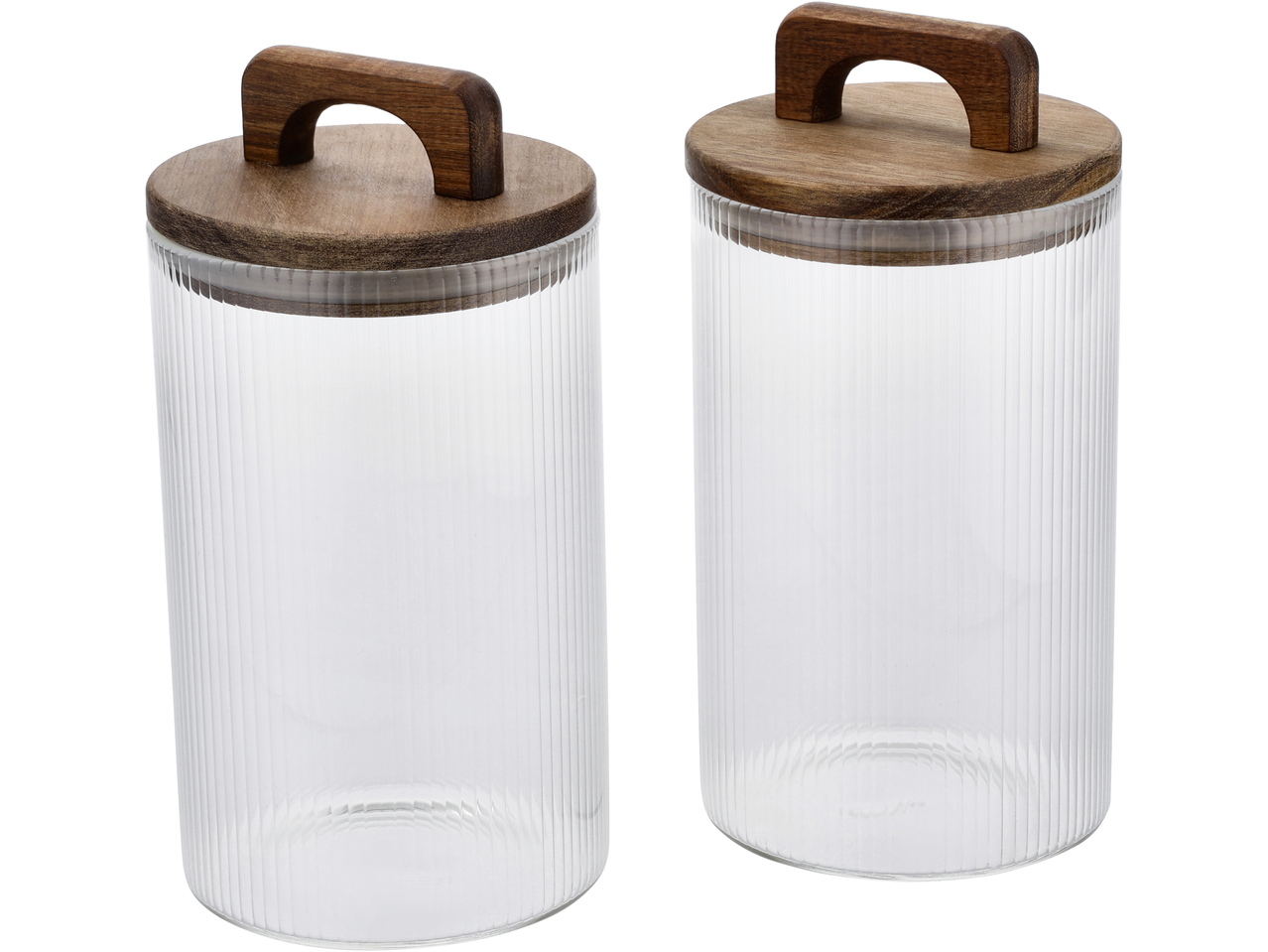 Kaks Silvercrest soonilist klaasist õhukindlat purki puidust kaante ja käepidemetega.