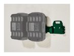 Two Parkside X20V Team batteries mounted on a green wall bracket.