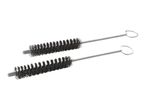 Two bottle cleaning brushes with twisted metal handles and black bristles.