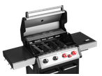 Grătar pe gaz deschis cu patru arzătoare și mese laterale.