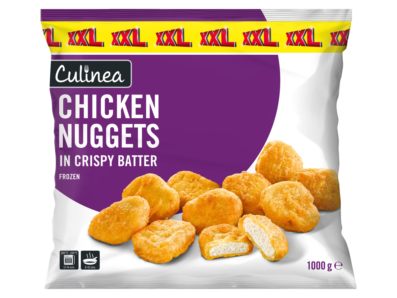 Culinea XXL kipnuggets in knapperige korst, bevroren.