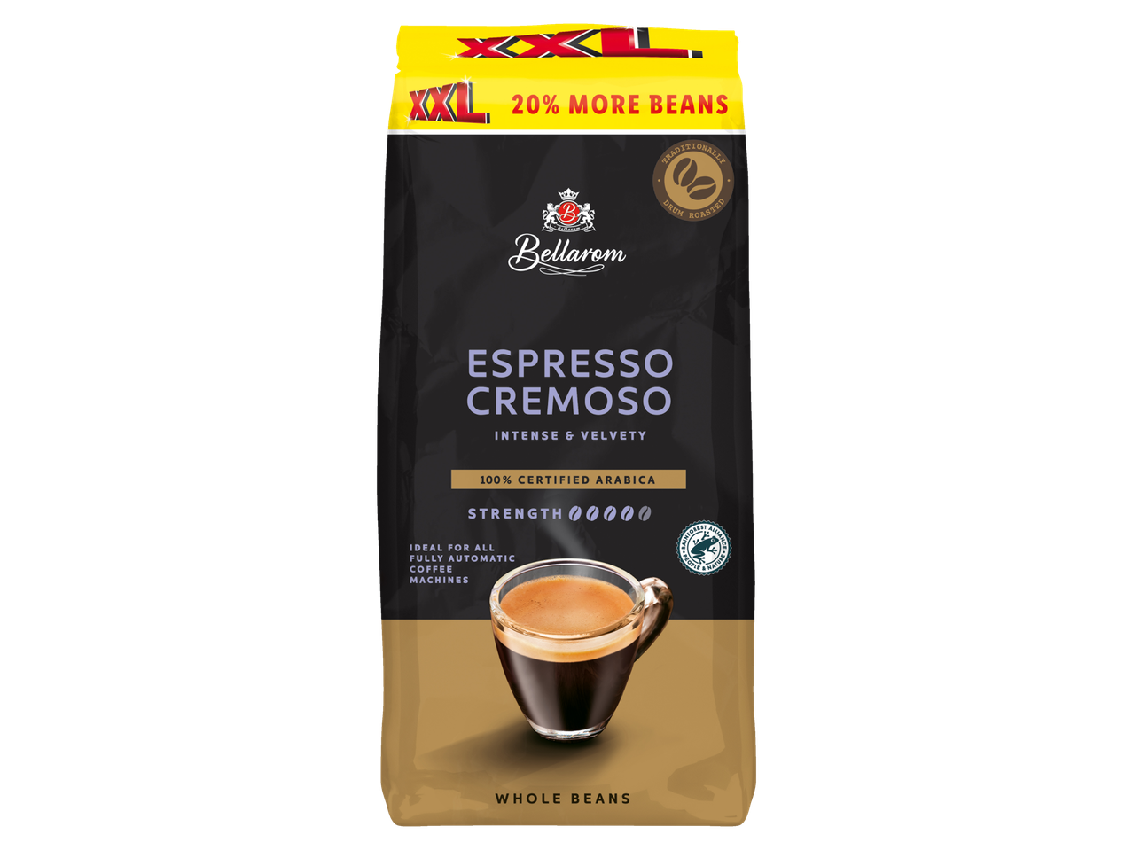 Bellarom Espresso Cremoso XXL koffiebonen, 20% meer bonen.