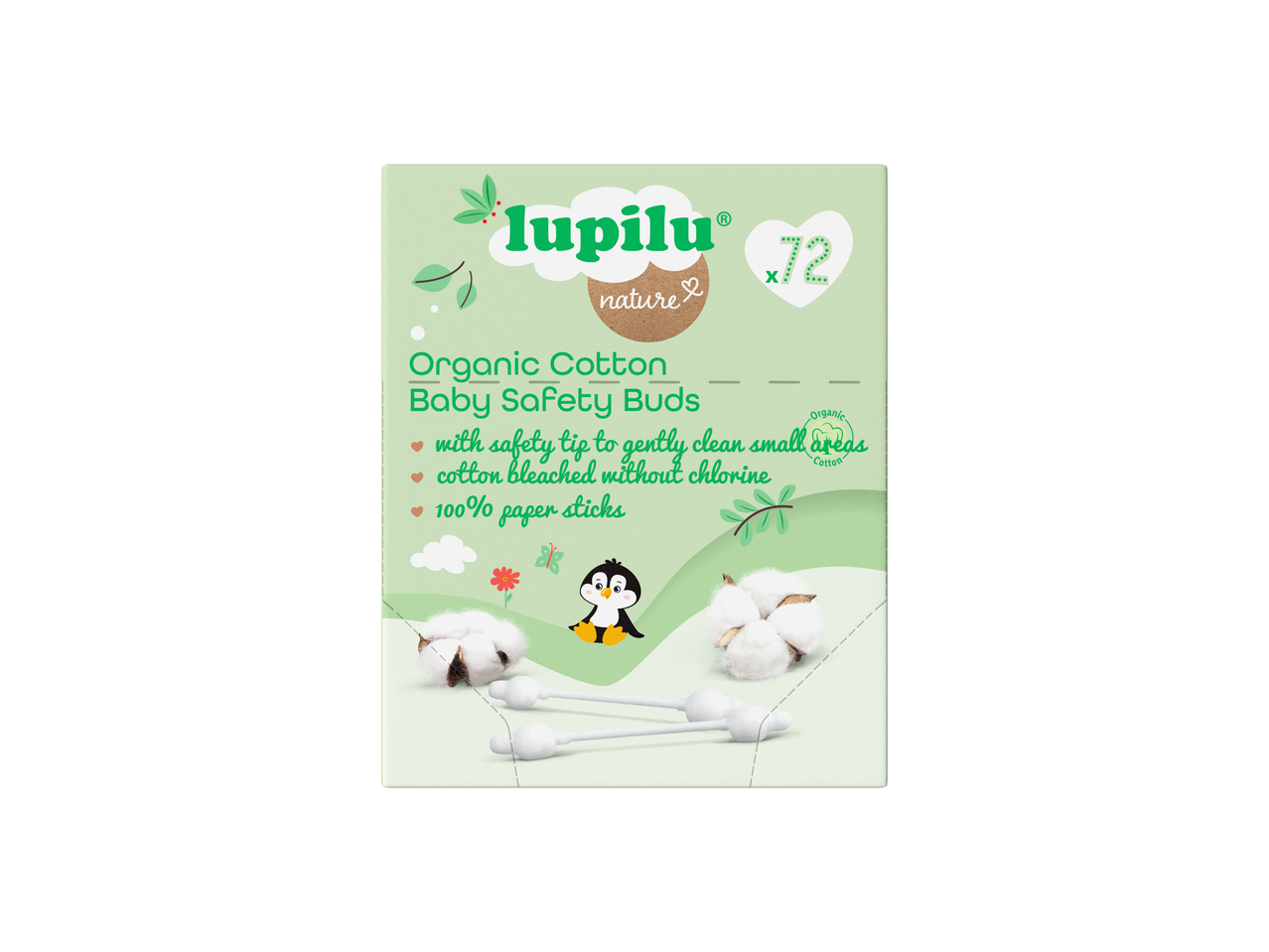 Lupilu ekologiški medvilniniai ausų krapštukai kūdikiams, 72 vnt.