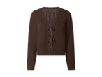 Brauner Strickpullover mit V-Ausschnitt und Schnürung