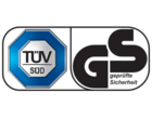 TÜV SÜD and GS safety marks.