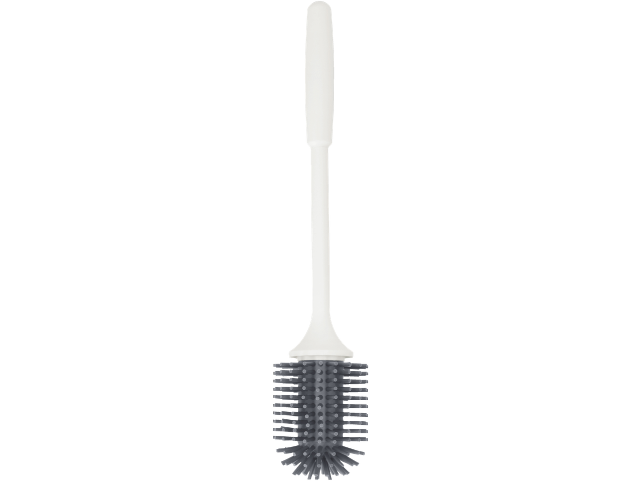 Perie de toaletă LIVARNO cu peri din silicon gri și mâner alb.