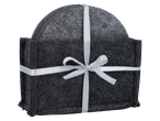 Set of dark gray felt coasters with a light gray ribbon and bow