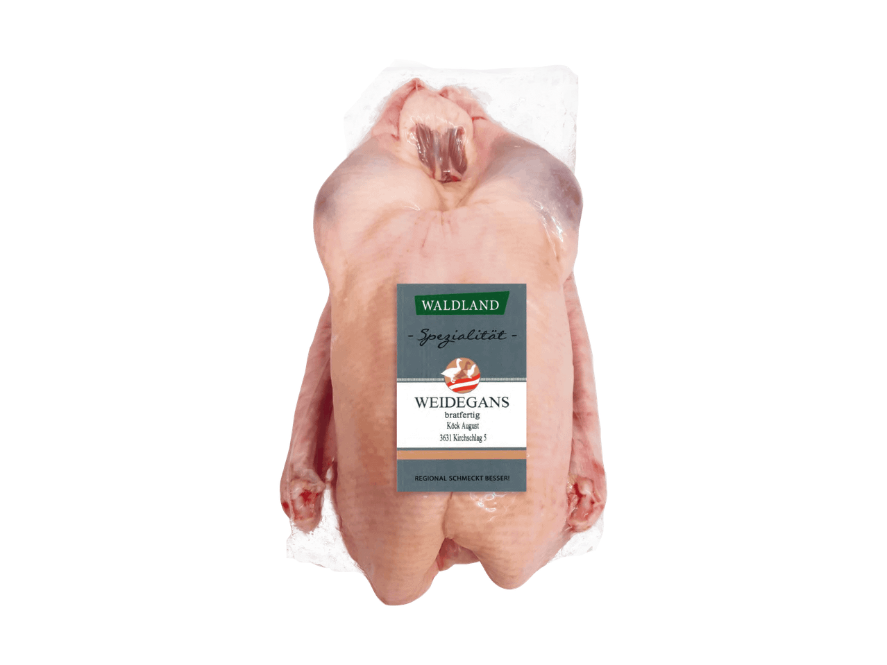 Eine verpackte Weidegans der Marke Waldland.