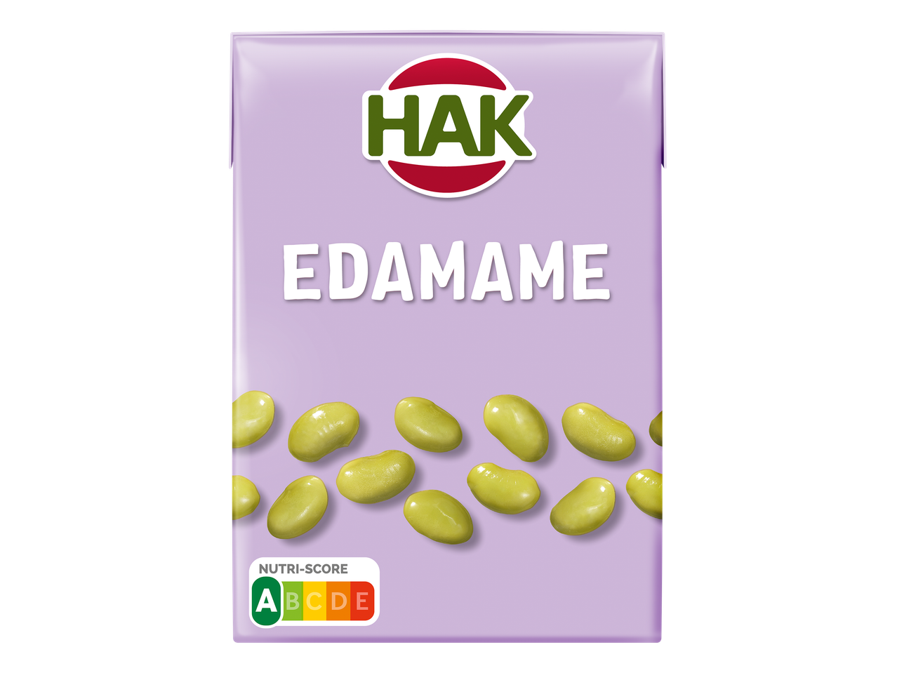 Paarse verpakking met edamamebonen en Nutri-Score A.