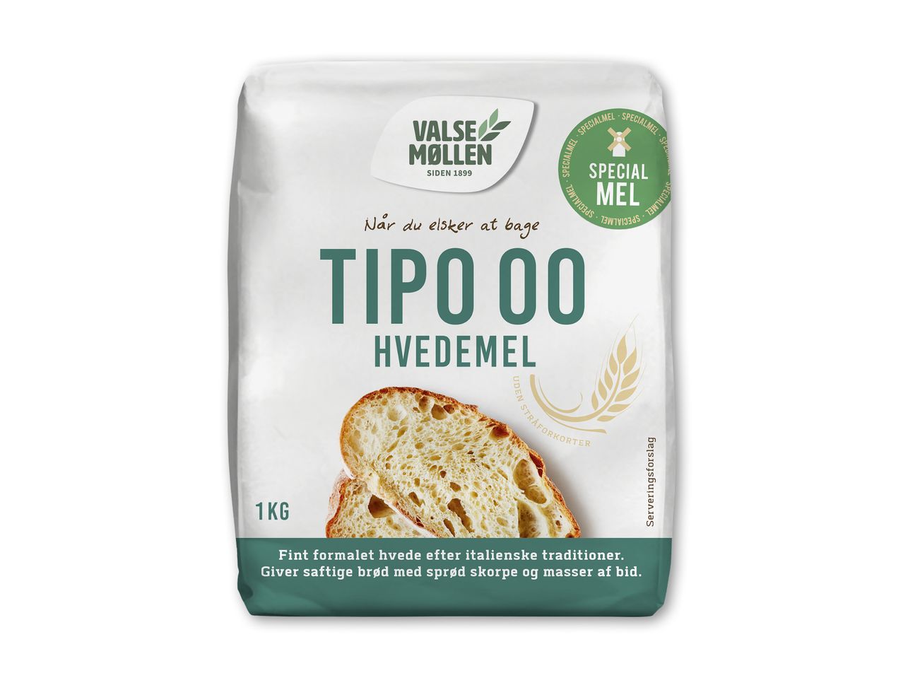 Valsemøllens Tipo 00 hvedemel (1 kg) - fint formalet til saftigt brød med sprød skorpe.