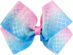 Pink and blue ombre hair bow with silver mermaid scale pattern