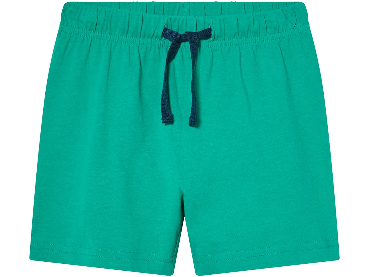Shorts sportivi verdi con coulisse blu scuro in vita.