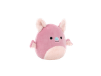 Pink plush bat toy with ears and small wings.