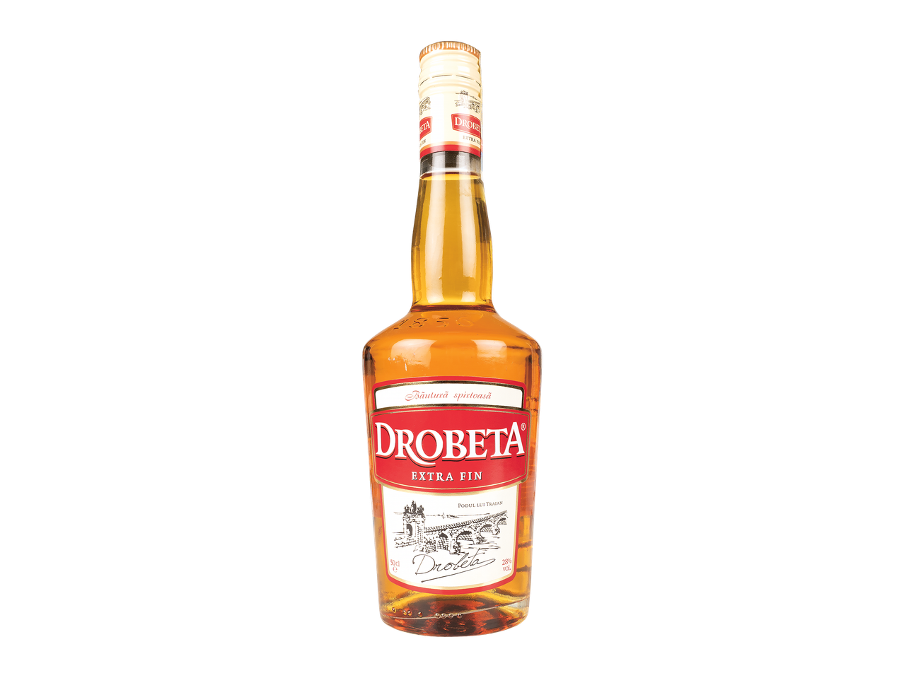 Sticlă de băutură spirtoasă Drobeta Extra Fin, 28% vol., 50cl.