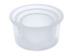 Three nested translucent plastic storage containers of different sizes