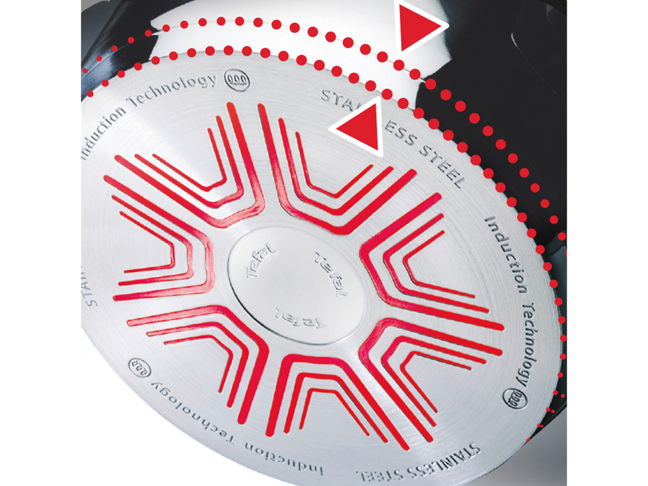 Tefal induction base made of stainless steel.