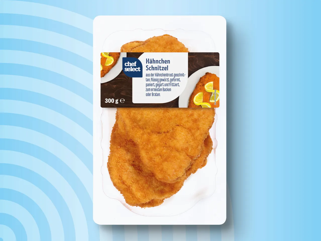Chef Select Hähnchenschnitzel, paniert, tiefgekühlt.