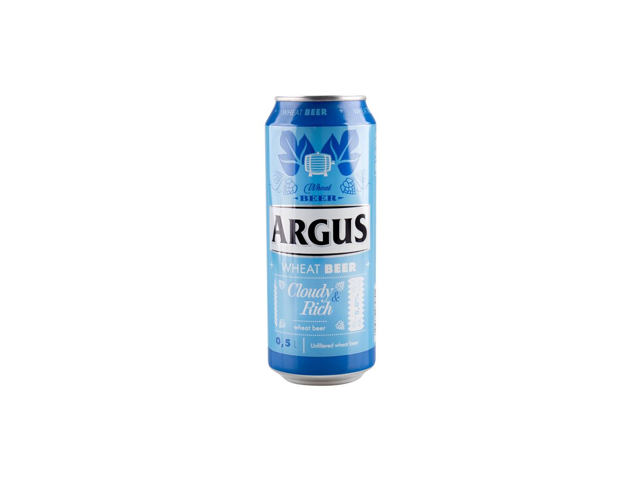 Argus kviečių alaus skardinė: „Cloudy & Rich“.