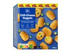 Chili-Cheese Nuggets box with cooking instructions, Nutri-Score D, and vegetarian label.