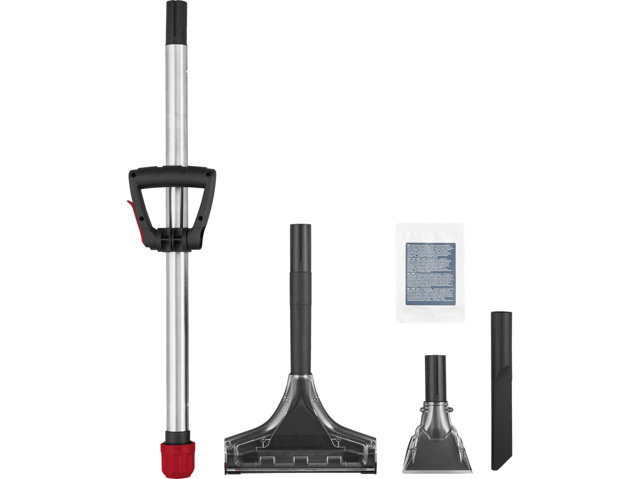 Дюзи за прахосмукачка: дълга дръжка, прозрачни дюзи и дюза за процепи.