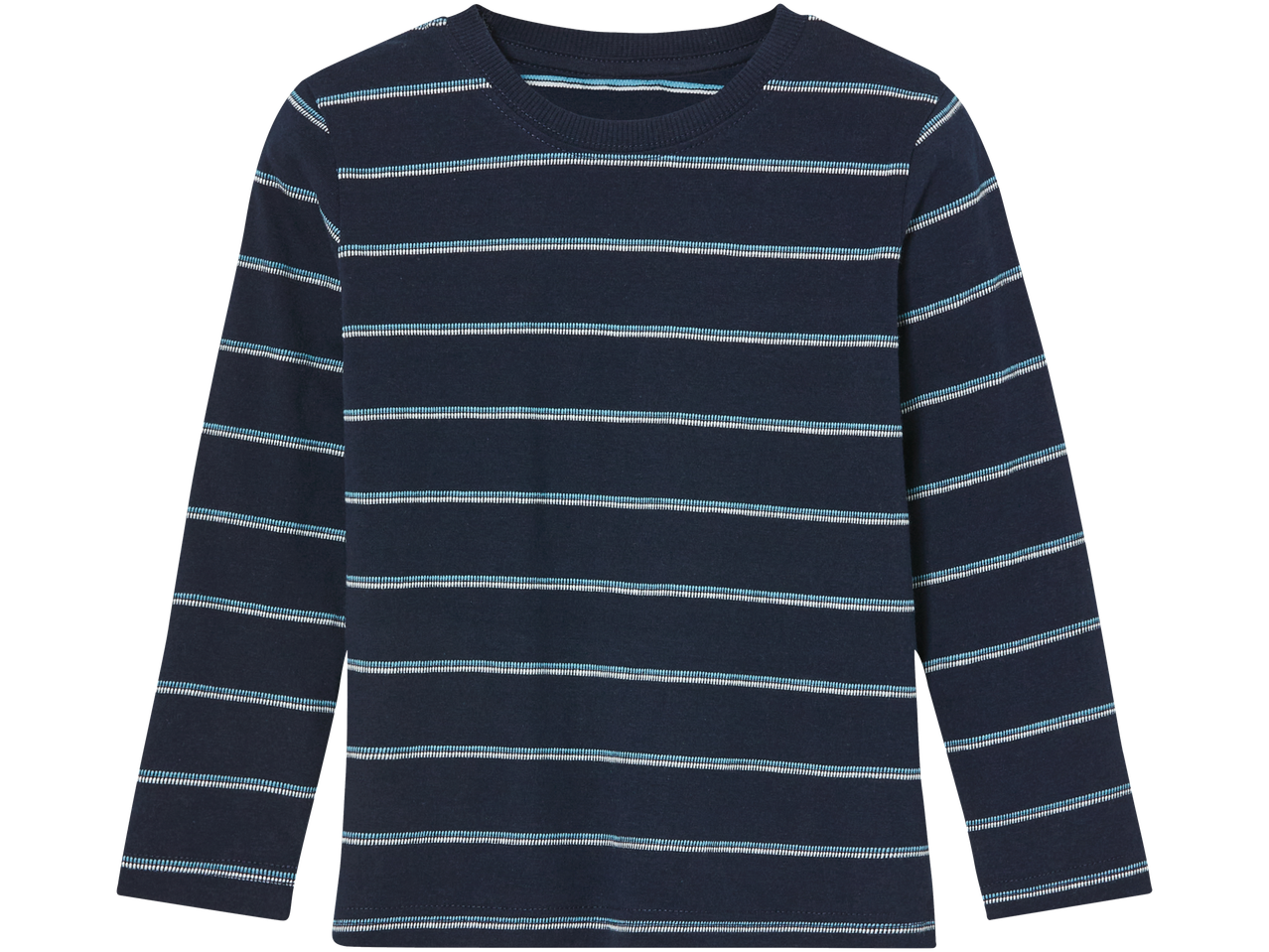 Mörkblå långärmad T-shirt med vita och ljusblå ränder.