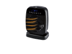 Crni Tronic grejač sa ventilatorom sa digitalnim ekranom i narandžastim grejnim elementima.