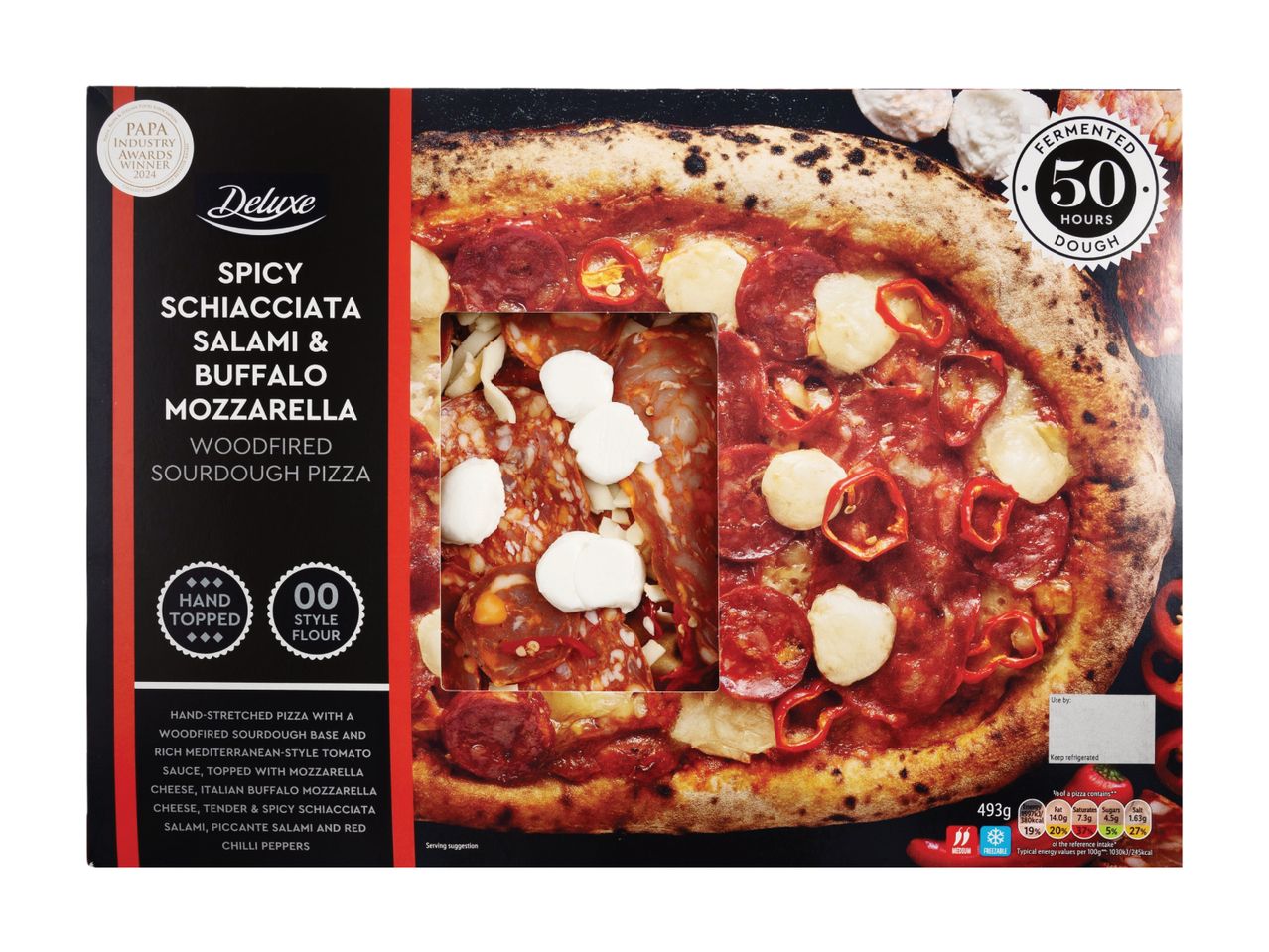 Dr. Oetker Spicy Chorizo, Salad & Buffalo Mozzarella pizza.