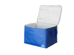 Saco térmico azul aberto com fecho e alças, com o logótipo Crivit.