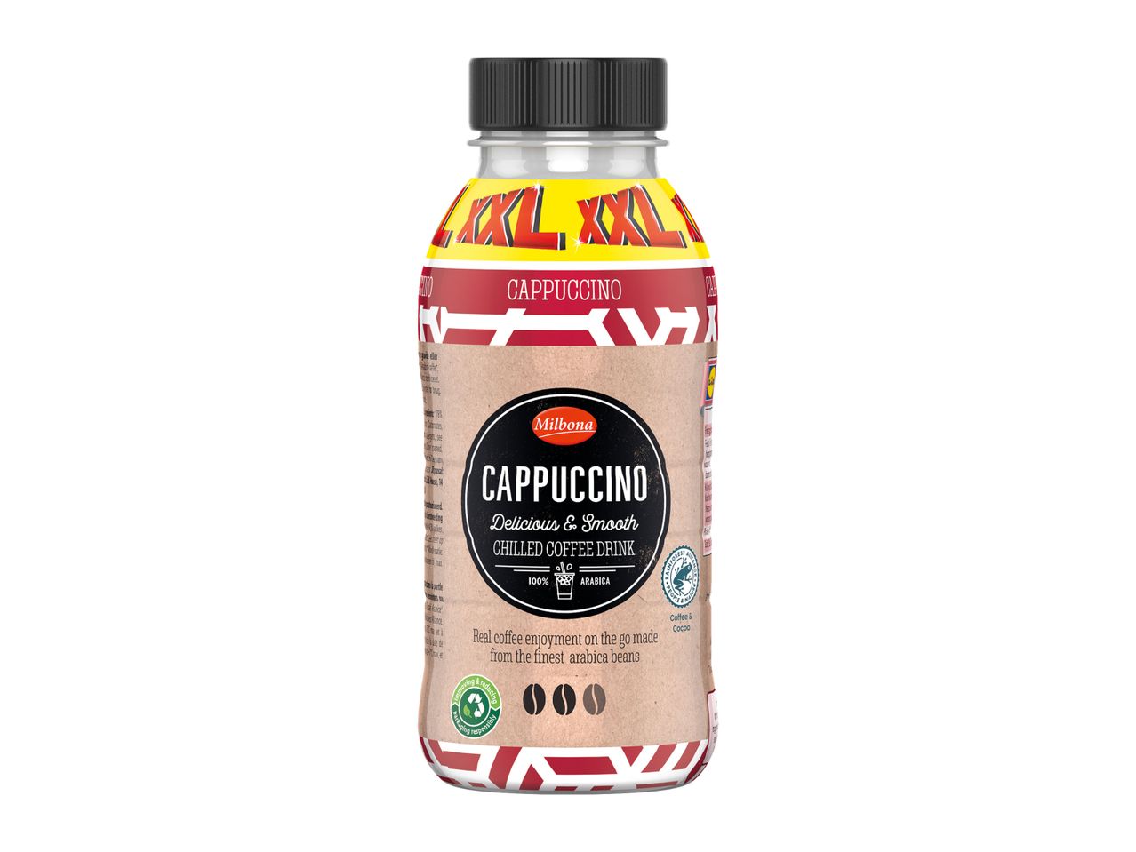 Milbona XXL Cappuccino chilled coffee drink bottle.