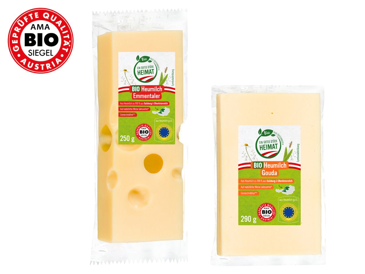 Gehe zu Vollbildansicht: Bio Heumilch Gouda oder Emmentaler - Bild 1