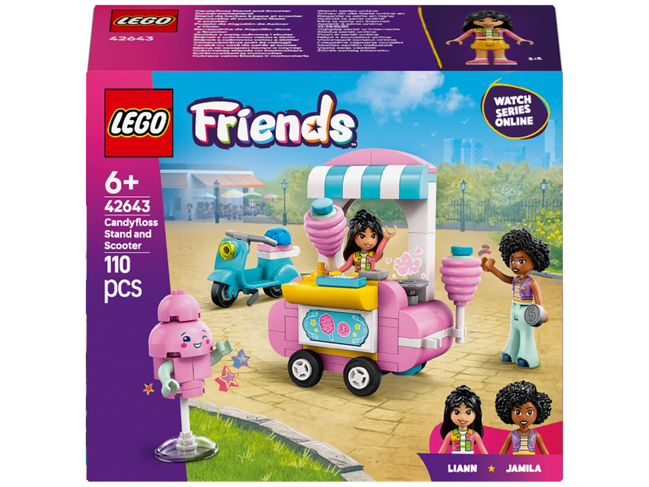 LEGO Friends cukraus vatos stendo ir motorolerio žaidimų rinkinys su 110 dalių.