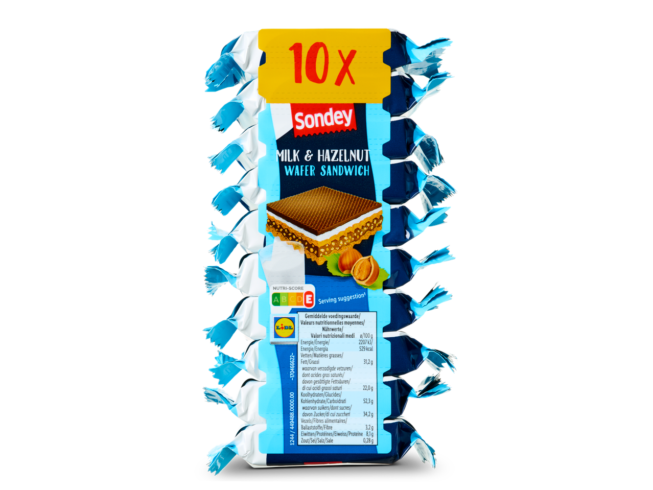 Tien Sondey melk en hazelnoot wafelsandwiches.