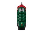 A green and red cordless screwdriver with a bit inserted, showing a battery indicator.